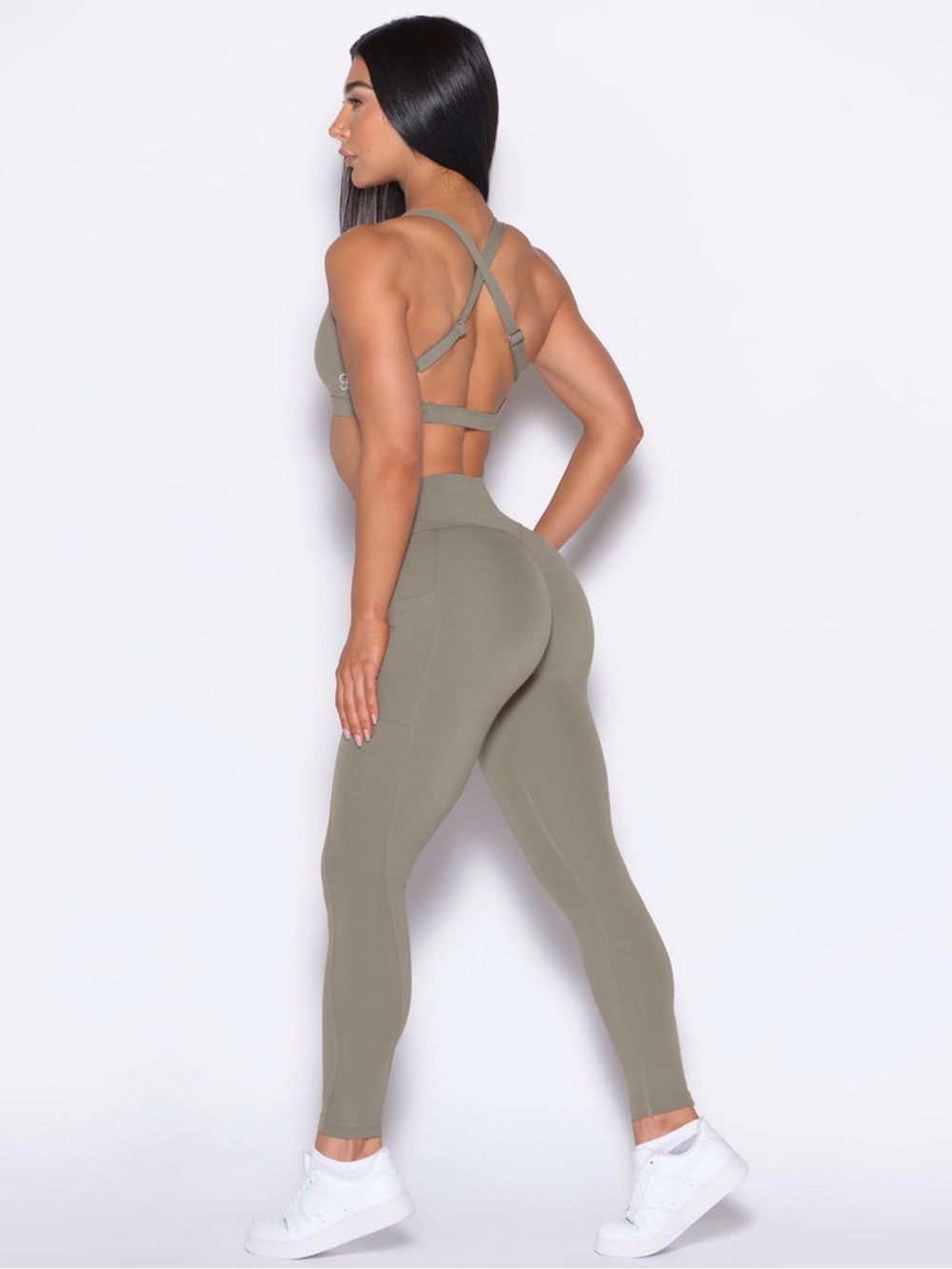 Bombshell Sportswear Stone High Waist Pocket Define Leggings & Sweetheart Bra